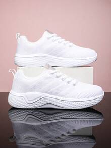 女士純色透氣步行鞋,適用於戶外/家居/通勤/運動 - 白色 - 查看 3