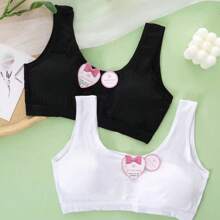 Corpiño, Sujetador para Niña, Set de 2 Piezas de Sujetadores de entrenamiento para niñas, brasier deportivo de algodón suave, lisos con almohadillas. - Negro - Ver 1
