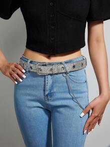 女士復古閃亮金洋蔥牛仔腰帶,新年與聖誕假日期間裝扮,別針扣寬腰帶