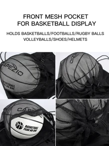 1pc Backpack With Independent Mesh Ball Bag, Light Grey Nylon Training Bag, Laptop And Tablet Book School Bag, Drawstring Bag For Helmets, Suitable For Students Outdoor Sports And Cycling Football Basketball Volleyball Thin Rope Shoulder Bag - Light Grey - View 7