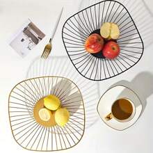 1pc Lace Decor Fruit Basket - Gold - View 1