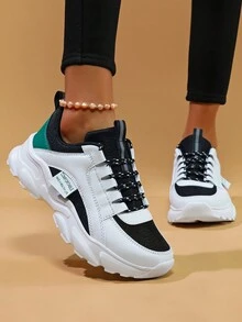 新款春秋女運動鞋,受歡迎的簡約多變、舒適耐穿,拼接對比時尚厚底運動鞋、厚底鞋 - 彩色 - 查看 3