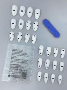 24 uñas postizas de forma de almendra de longitud media, uñas rojas con forma de corazón blanco que cubren todas las uñas, adecuadas para mujeres y niñas, cambia tu apariencia, uñas postizas, suministros para uñas