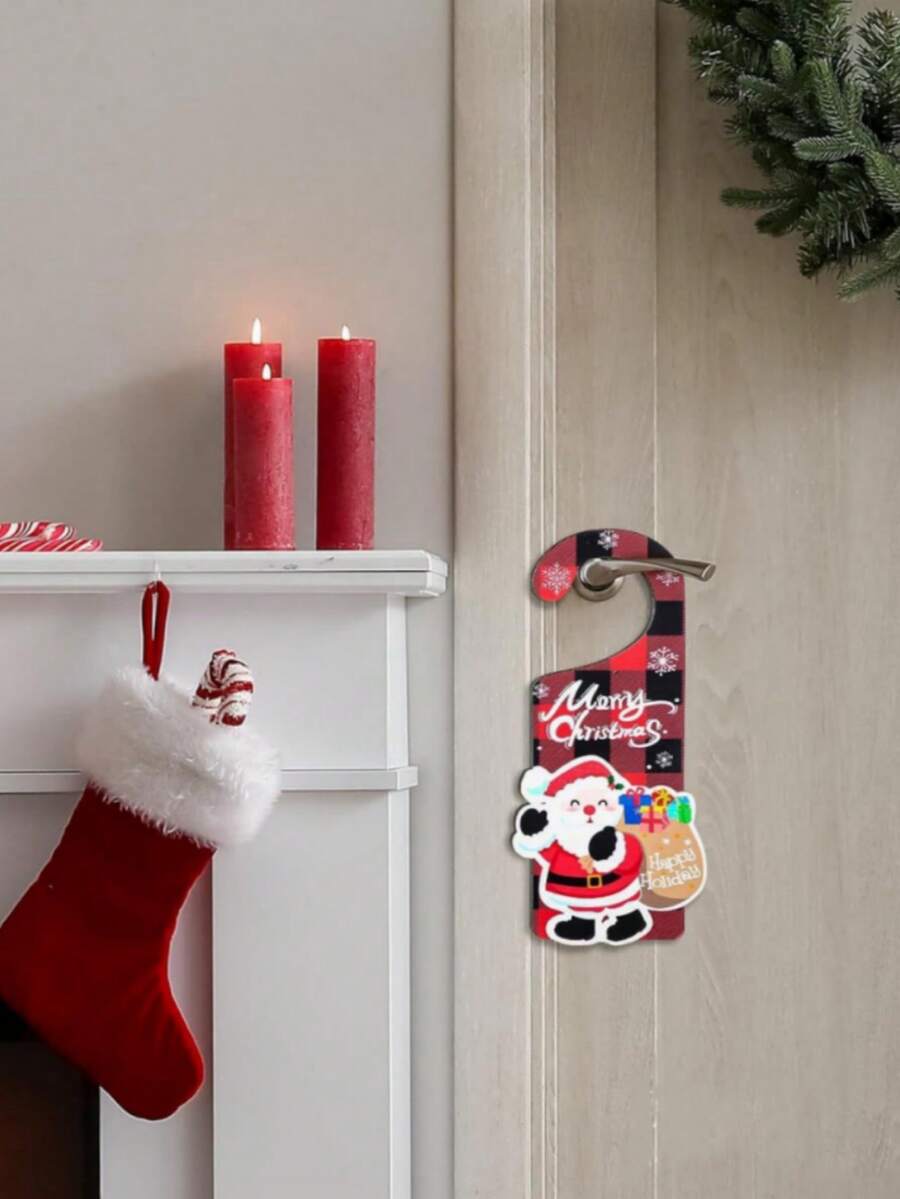 1入木製聖誕節門牌掛勾,聖誕節裝飾派對氣氛佈置配件