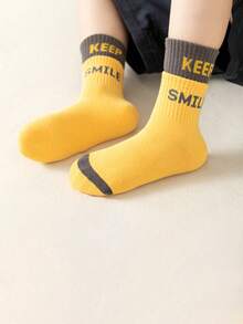 5對兒童襪子秋冬中筒襪適用於男孩女孩學生兒童春秋季節,青少年運動雙口袋襪子