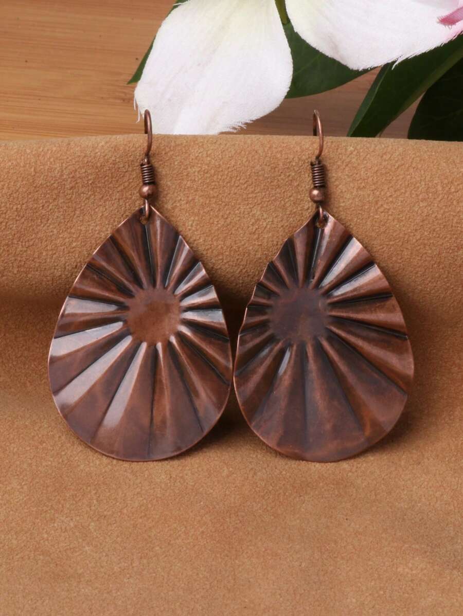 1 đôi Đồ cổ Đồng đỏ Retro Lá cây Hoa tai - Đồng - Xem 1