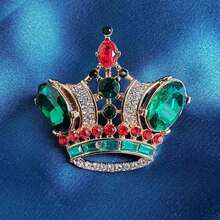 1入款女士綠色水晶復古皇冠造型胸針,適用於約會、派對和日常穿著