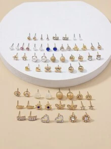 30 对/套精致简约金属仿珍珠、小花、心形和蝴蝶结设计女士约会礼物耳环套装情人节、妈妈、母亲、母亲节、礼物 - 彩色 - 查看 2