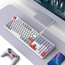 Hxsj 遊戲鍵盤有線 108 鍵全尺寸 Rgb 背光 Pc 鍵盤 Sp 球形鍵帽可拆卸電纜 Usb A 轉 Type C 適配器適用於 Windows 筆記型電腦 - 白色 灰色 顏色 - 查看 11