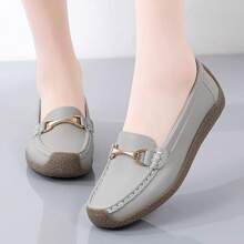 Zapatos Planos De Trabajo Para Mujer Con Detalles De Costura, Suela Suave, Talla Grande, Para Otoño - Gris - Ver 1