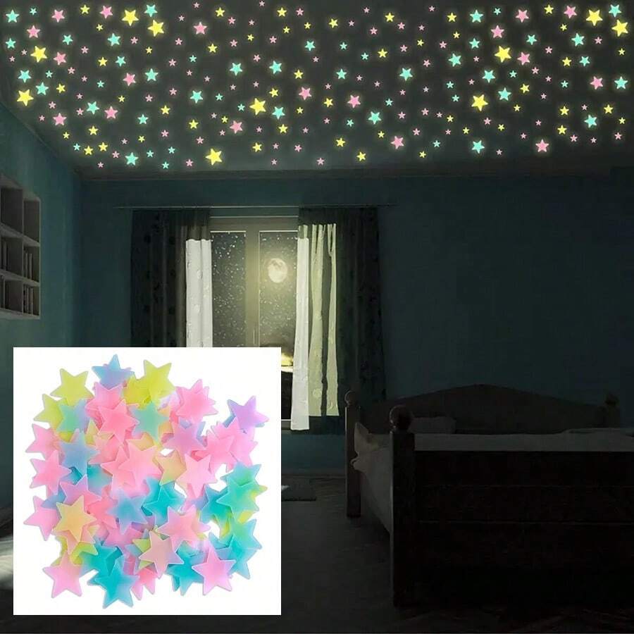 100 Piezas De Estrellas Luminosas En La Oscuridad, Pegatinas Fluorescentes De Estrellas De Pared Y Techo (color Aleatorio), Haz Que Las Habitaciones Brillen Como El Cielo Nocturno, Decoraciones Para El Dormitorio, Decoración Del Hogar - Multicolor - Ver 1