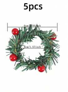 5pcs Christmas Decorative Red Berry Pinecone Floral Wreath Napkin Rings, Handmade Creative Woven Napkin Holder, Table Center Decoration - Green - View 7