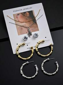 8入組彩色流行的心形和星形金屬,不銹鋼鍊項鍊,c型淡水珍珠耳環,是情人節禮物和女性日常穿著的理想選擇