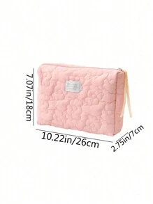 Flower Pattern Make Up Bag Pink Portable For Travel Makeup Bag Quilt Makeup Storage Minimalist - Pink - View 5