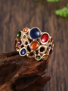 展現個性的經典時尚彈性調節鋅合金戒指,幾何波點設計,適用於女士和女孩,適合日常穿著,派對佩戴和送禮。