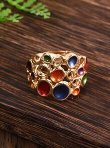 展現個性的經典時尚彈性調節鋅合金戒指,幾何波點設計,適用於女士和女孩,適合日常穿著,派對佩戴和送禮。