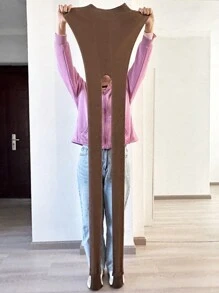 1 件女士多色保暖内衬保暖紧身马镫连裤袜，秋冬 - 咖啡棕 - 查看 4