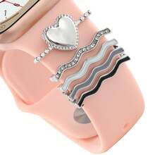 5pcs/Set Universal Silicone Watch Band Decorative Ring Compatible With Apple Watch Bands - Silver - View 2