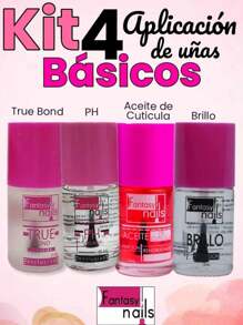 Kit 4 basicos Aplicacion de uñas fantasy Nails True bond + PH + Aceite de cuticula + Brillo Sellador - Multicolor - Ver 3