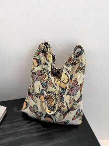 1 chiếc túi xách nữ thời trang thường ngày thêu hình bướm, có thể gập lại, tái sử dụng, quai xách đôi, miệng túi mở, thích hợp cho kỳ nghỉ, đi học và mua sắm ngoài trời. - Nhiều màu - Xem 5