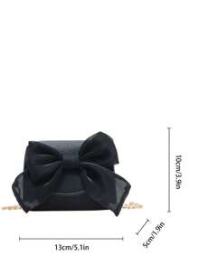 纯色蝴蝶结儿童单肩包，迷你 pu 包带蝴蝶结装饰和链条肩带，可爱女孩钱包，适合户外活动和隔层 - 黑色 - 查看 5