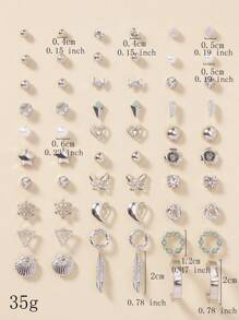 30pairs/Set Exquisite & Simple Faux Pearl, Flower, Heart & Bow Shaped Metal Earrings For Women, Dating Gift - Silver - View 7