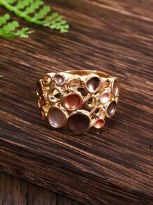 展現個性的經典時尚彈性調節鋅合金戒指,幾何波點設計,適用於女士和女孩,適合日常穿著,派對佩戴和送禮。