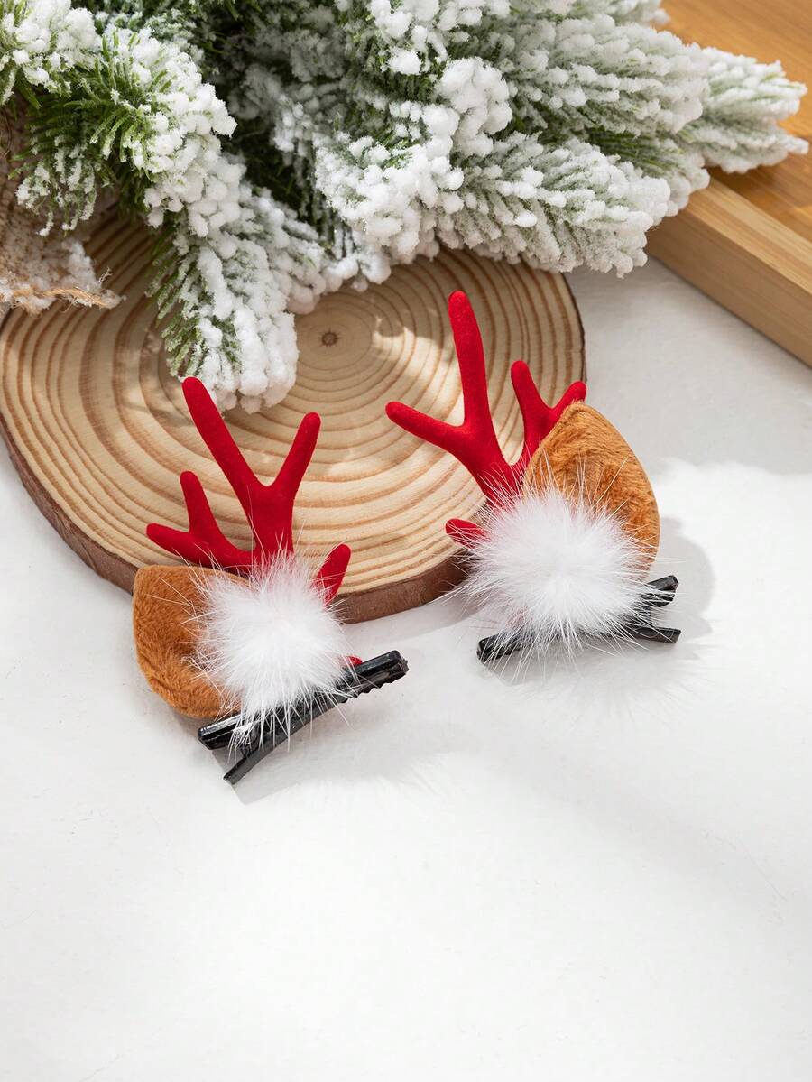 2入組聖誕麋鹿鹿角髮夾,適用於節日家庭場合 - 彩色 - 查看 1