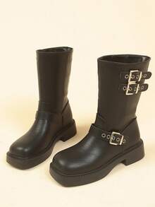 女士中筒靴,英倫風格,馬丁靴,秋冬季顯瘦靴 - 黑色 - 查看 6