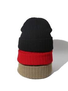 男女童針織帽純色1入組保暖光面嬰兒秋冬款時尚冷帽