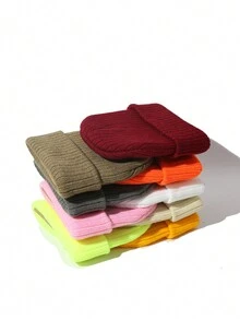 男女童針織帽純色1入組保暖光面嬰兒秋冬款時尚冷帽