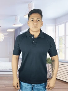 Men Polo Shirts - 黑色 - 查看 2