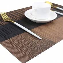 2入組編織乙烯基桌墊,厚款耐熱餐桌墊,pvc材質,耐水不褪色,適用於餐桌和廚房 - 咖啡棕 - 查看 4