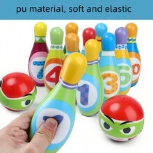 1套大號pu材質實心保齡球套裝,便攜式運動玩具,彩色戶外運動玩具 - 彩色 - 查看 3