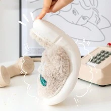 可愛卡通恐龍女拖鞋,時尚家居冬季溫暖柔軟且舒適,帶絨毛內襯 - 米色 - 查看 6