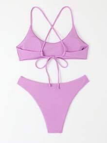 Bộ Bikini 2023 Mới Bộ Bikini Gợi Cảm Màu Trơn Nữ Thời Trang Bộ Bikini Đồ Bơi, 2 Bãi Biển Mùa Hè - Màu tím - Xem 6