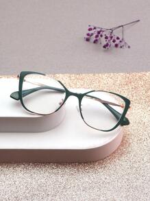 1 Pair Cat Eye Enamel Two-Tone Everyday Glasses For Women - Green - View 2