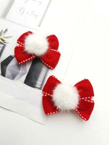 2入組女童髮夾，蓬鬆白線邊蝴蝶結，甜美可愛髮飾 - 紅色 - 查看 3