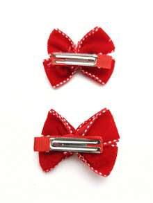 2入組女童髮夾，蓬鬆白線邊蝴蝶結，甜美可愛髮飾 - 紅色 - 查看 4