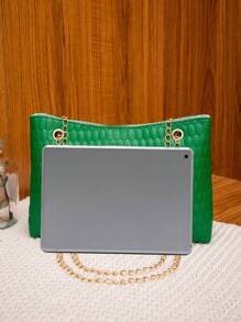 Đúng mốt Dập nổi Túi xách tay , Đơn giản Và Linh hoạt Cái túi Với dây chuyền Dây đeo Đối với phụ nữ , Có thể Như Túi đeo vai Hoặc Túi đeo chéo - màu xanh lá - Xem 6