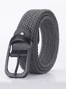 1pc Men's Gray Pu Elastic Belt With Black Buckle, Fashionable Ins Style Decorative Belt For Daily Use - Grey - View 4