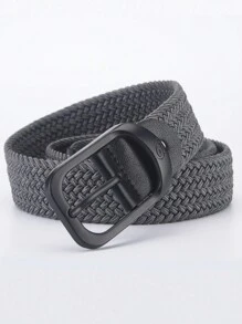 1pc Men's Gray Pu Elastic Belt With Black Buckle, Fashionable Ins Style Decorative Belt For Daily Use - Grey - View 5