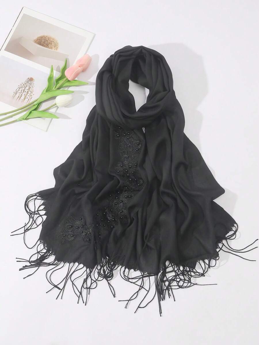 1 Miếng Của phụ nữ Đúng mốt Đen Ren & Kết cườm Khăn quàng cổ Thích hợp Đối với Quấn đầu , Giải trí Mặc hàng ngày - màu đen - Xem 1