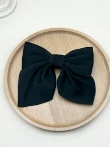 1pc Solid Color Bowknot Hair Clip For Women - Black - View 1