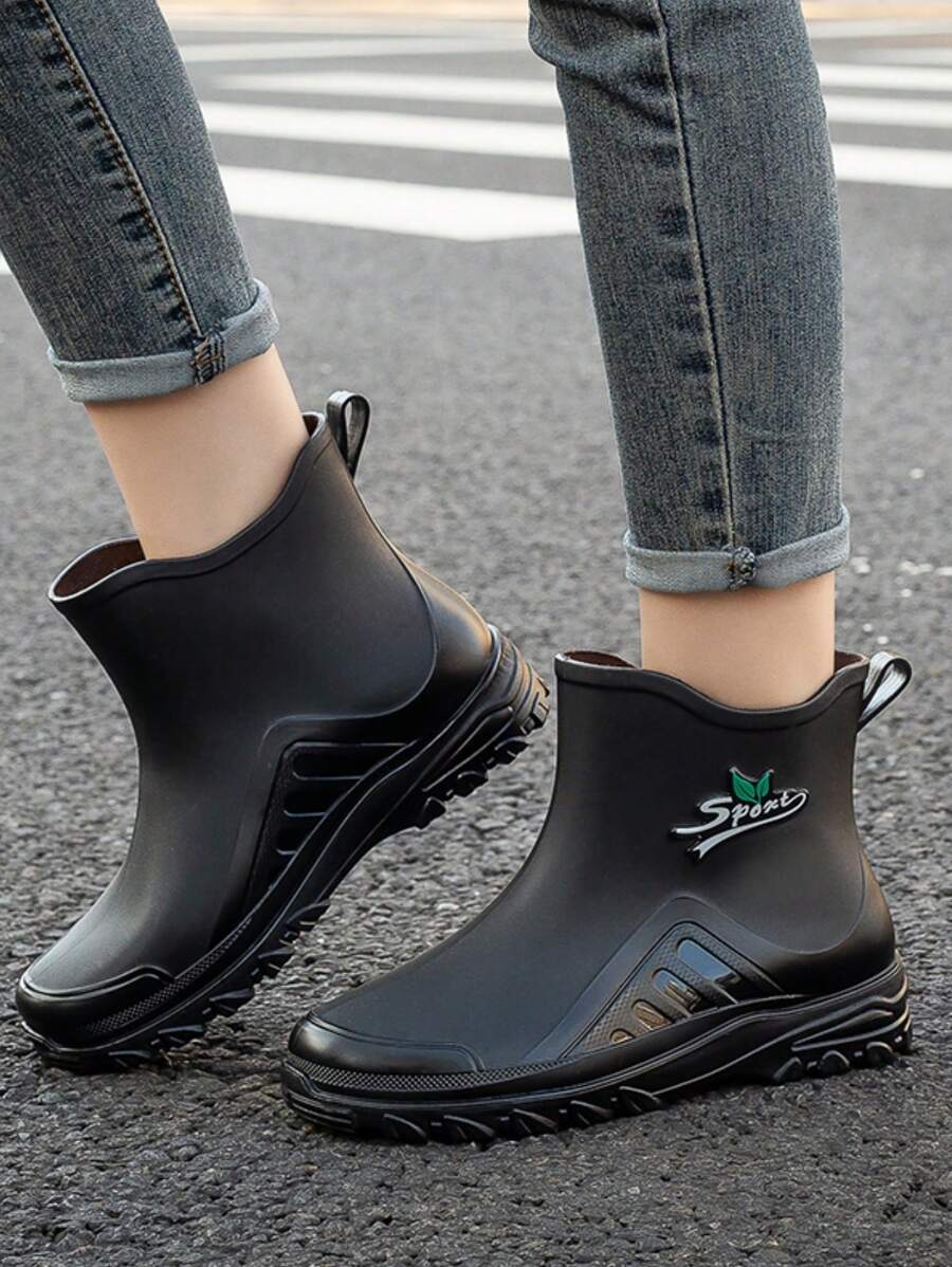 女式戶外行山涉水柔軟舒適雨天防水防滑時尚潮流短筒雨鞋,適用於青少年、學生、年輕女士、釣魚、花園、農場工作的雨季防水鞋,平底橡膠雨靴 - 黑色 - 查看 1