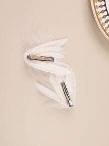 2 pièces Élégantes Barrettes de Cheveux avec Perles Blanches Factices et Plumes pour Femmes, Convient pour Représentation de Danse et Photographie en Extérieur