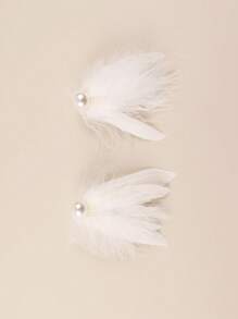 2 pièces Élégantes Barrettes de Cheveux avec Perles Blanches Factices et Plumes pour Femmes, Convient pour Représentation de Danse et Photographie en Extérieur