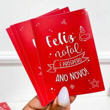 50 Folhetos Natal - Folheto Boas Festas - Próspero Ano Novo - Vermelho - Visão 2