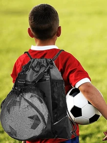 1pc Backpack With Independent Mesh Ball Bag, Light Grey Nylon Training Bag, Laptop And Tablet Book School Bag, Drawstring Bag For Helmets, Suitable For Students Outdoor Sports And Cycling Football Basketball Volleyball Thin Rope Shoulder Bag - Light Grey - View 10