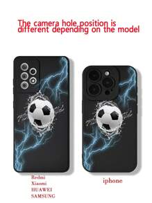 Custodia protettiva compatibile con 15 serie, , , , con foro per fotocamera, bordi diritti, motivo calcio, compatibile con 15 Pro Max/13/14/11/P12/Xs/Se, Galaxy A13 4G/A22/A21s/A51 4G/A52/S22/Ultra/A33 5G, Redmi 10/Note 11 4G/Note 11 Lite/A53, in TPU morbido anti-caduta per telefono